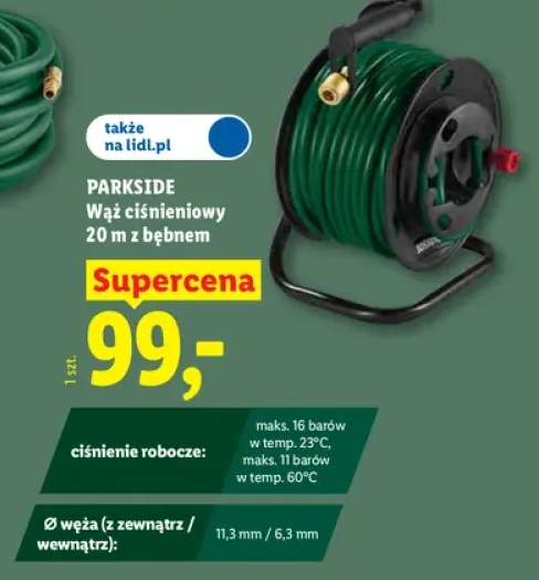 Wąż ciśnieniowy z bębnem Parkside 20 m