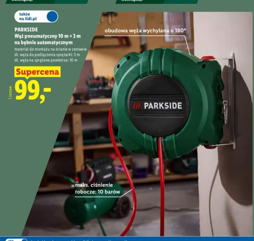 Wąż pneumatyczny na bębnie automatycznym Parkside 10 m + 3 m