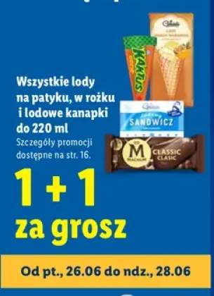 Lody na patyku w rożku i lodowe kanapki