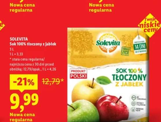 Sok 100% tłoczony z jabłek Solevita