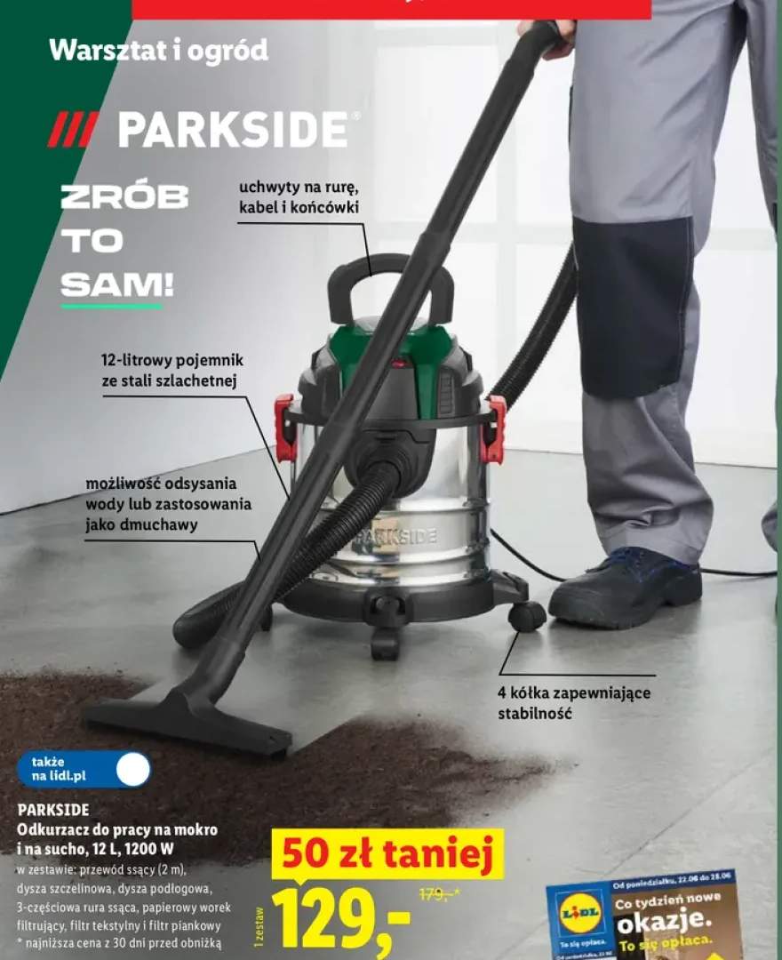 Odkurzacz do pracy na mokro i na sucho Parkside