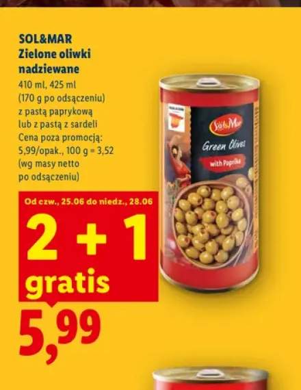Zielone oliwki nadziewane z pastą paprykową Sol & Mar +1 wariant