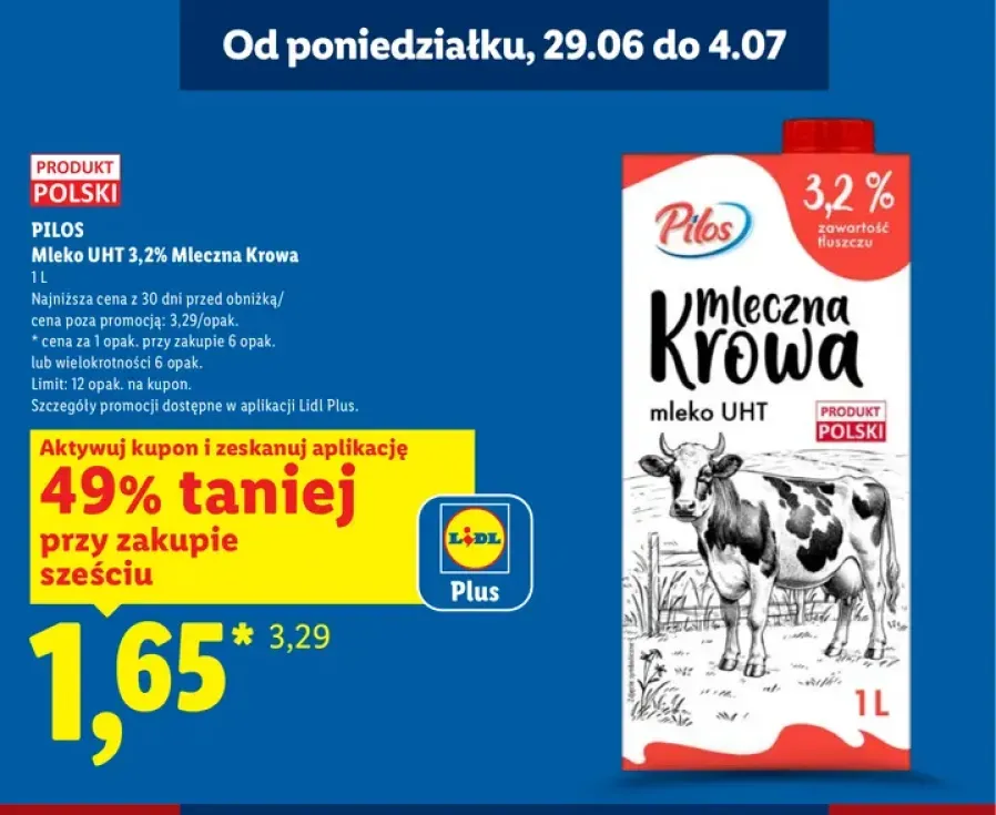 Mleko UHT 3,2% Mleczna Krowa Pilos