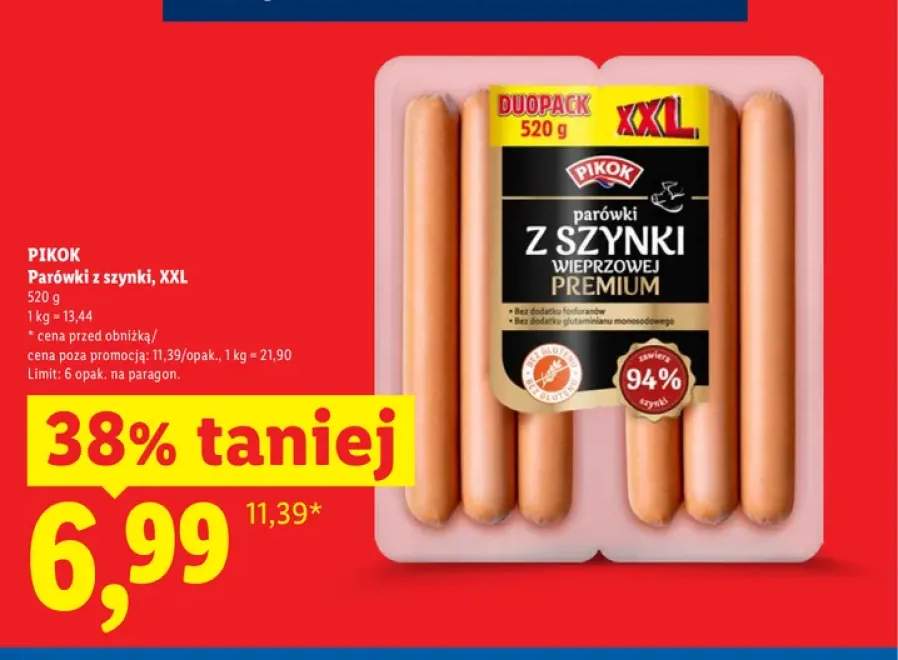 Parówki z szynki Pikok XXL