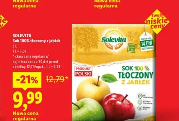 Sok 100% tłoczony z jabłek Solevita