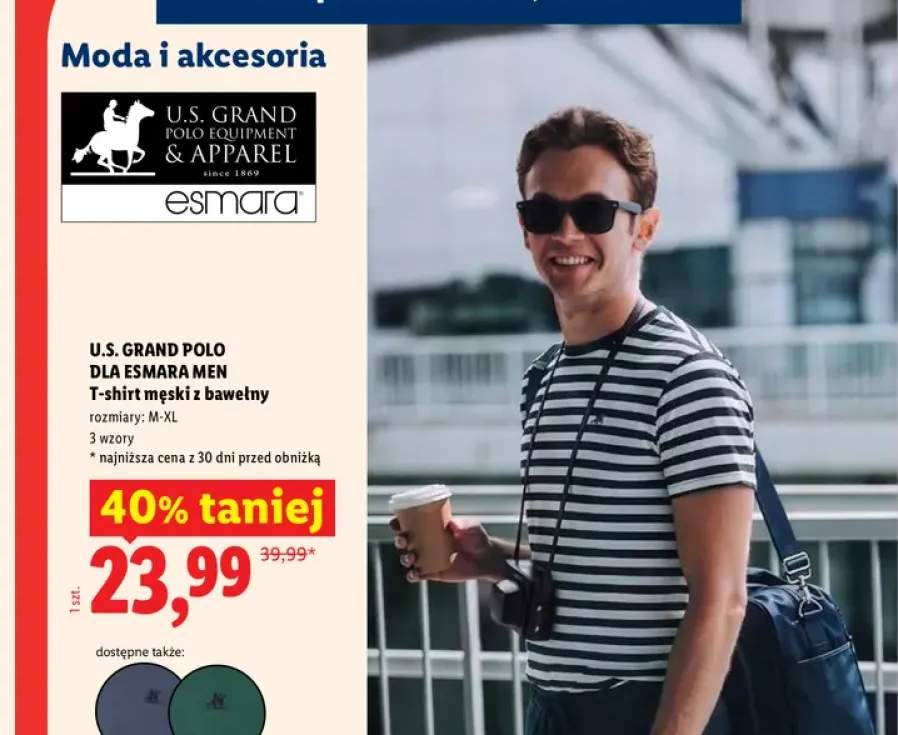 T-shirt męski z bawełny U.S. Grand Polo dla Esmara Men