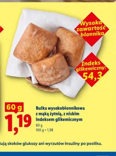 Bułka wysokobłonnikowa z mąką żytnią z niskim indeksem glikemicznym