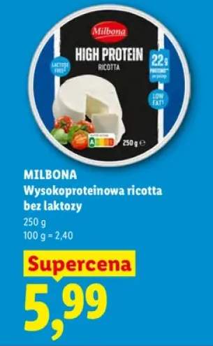Wysokoproteinowa ricotta bez laktozy Milbona High Protein