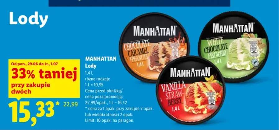 Lody Manhattan White Chocolate Pistachio +2 warianty