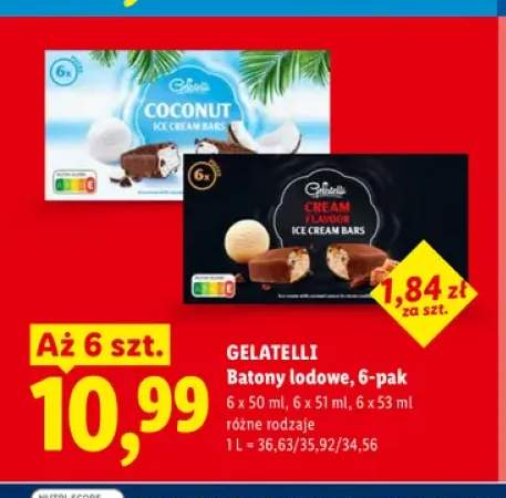 Batony lodowe Gelatelli Coconut 6-pak +1 wariant