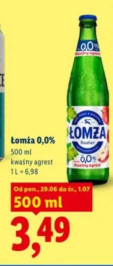 Piwo bezalkoholowe Łomża Radler kwaśny agrest