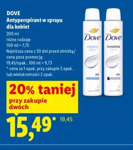 Antyperspirant w sprayu Dove Classic Fresh +1 wariant