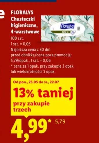 Chusteczki higieniczne 4-warstwowe Floralys