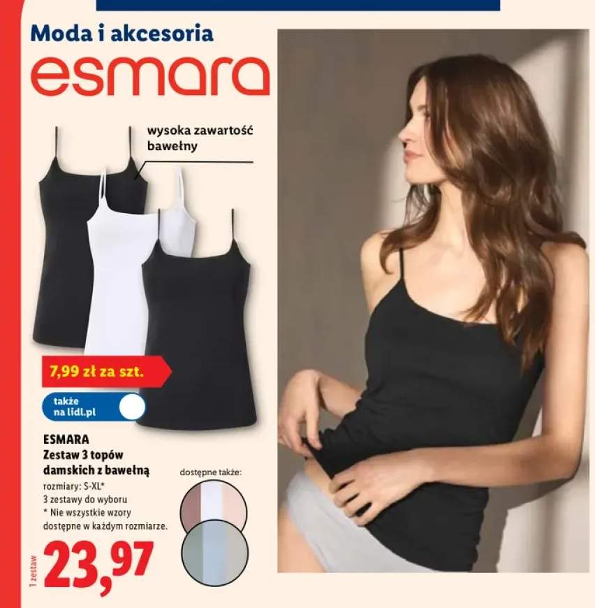 Topy damskie z bawełną Esmara 3-pak