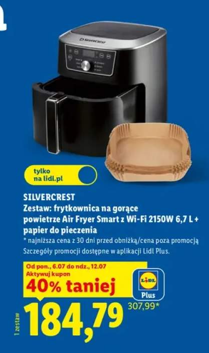 Zestaw frytkownica na gorące powietrze Air Fryer Smart Silvercrest + papier do pieczenia