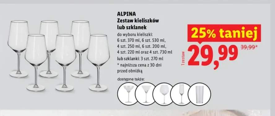 Zestaw kieliszków Alpina 6-pak 370 ml +6 wariantów