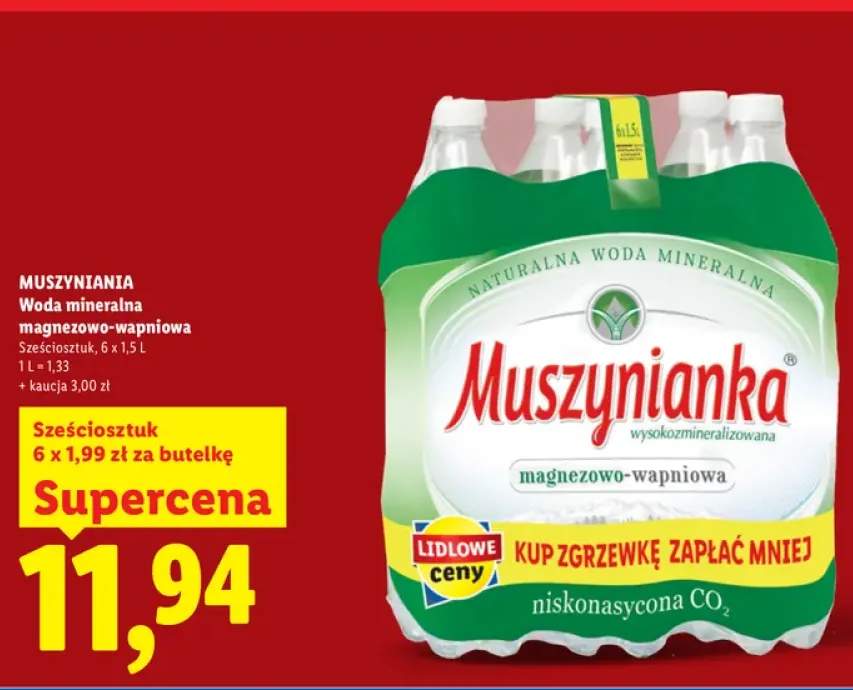 Woda mineralna magnezowo-wapniowa Muszynianka 6-pak 1,5 l