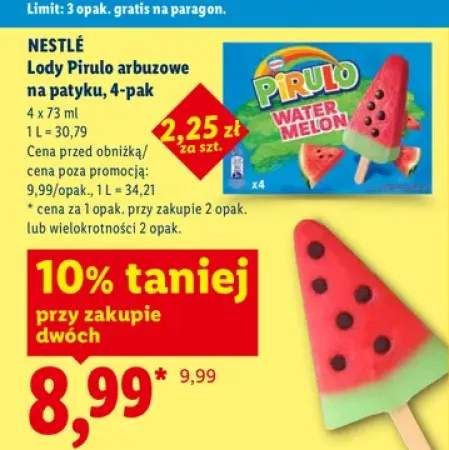 Lody Pirulo arbuzowe na patyku Nestlé 4-pak