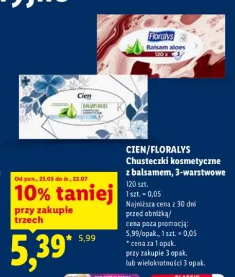Chusteczki kosmetyczne z balsamem 3-warstwowe Cien Balsam Aloes +1 wariant