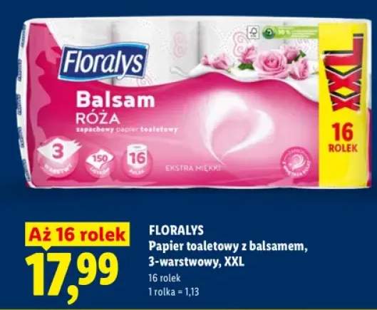 Papier toaletowy z balsamem 3-warstwowy Floralys XXL