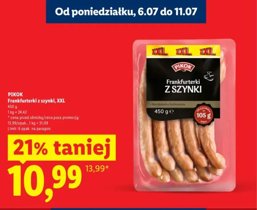 Frankfurterki z szynki Pikok XXL
