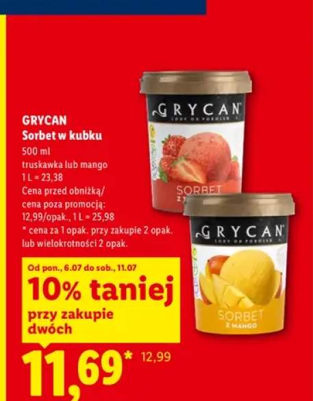 Sorbet w kubku truskawka Grycan +1 wariant
