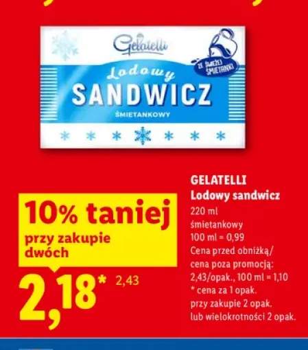 Lody sandwicz śmietankowy Gelatelli