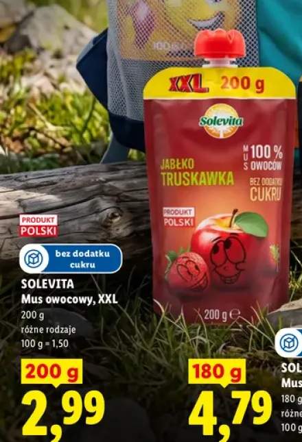 Mus owocowy XXL jabłko truskawka Solevita