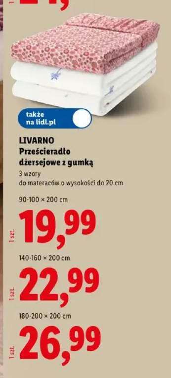 Prześcieradło dżersejowe z gumką Livarno 90-100x200 cm +2 warianty
