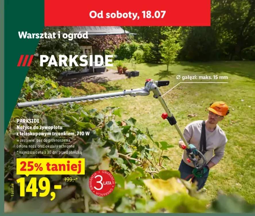 Nożyce do żywopłotu z teleskopowym trzonkiem Parkside