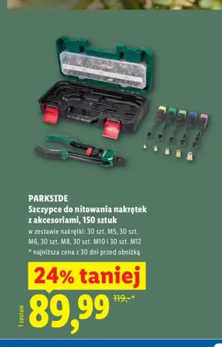 Szczypce do nitowania nakrętek z akcesoriami Parkside