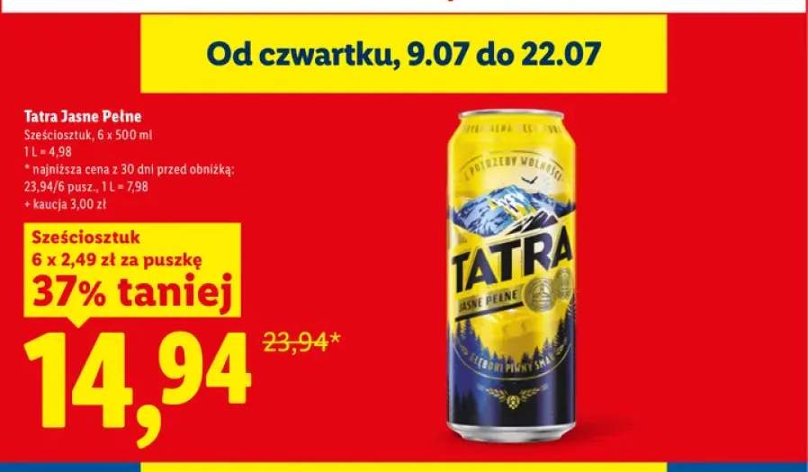 Piwo Tatra Jasne Pełne 6-pak 500 ml