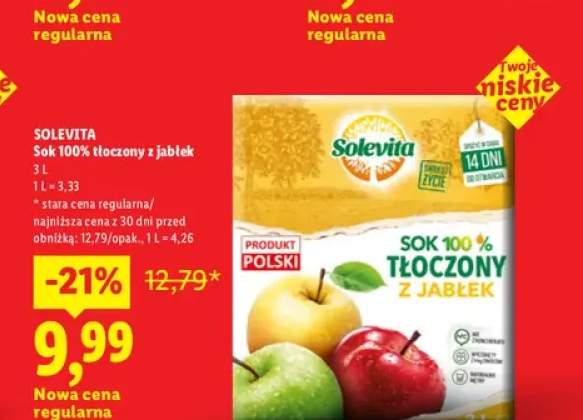 Sok 100% tłoczony z jabłek Solevita