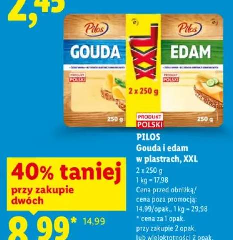 Ser Gouda w plastrach Pilos XXL 2-pak +1 wariant