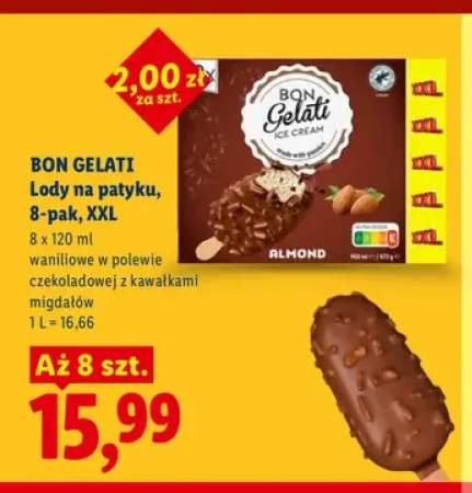 Lody na patyku waniliowe z migdałami Bon Gelati Almond XXL 8-pak