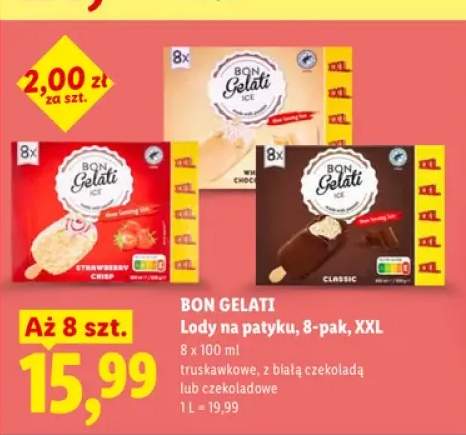 Lody na patyku truskawkowe Bon Gelati Strawberry Crisp XXL 8-pak +2 warianty