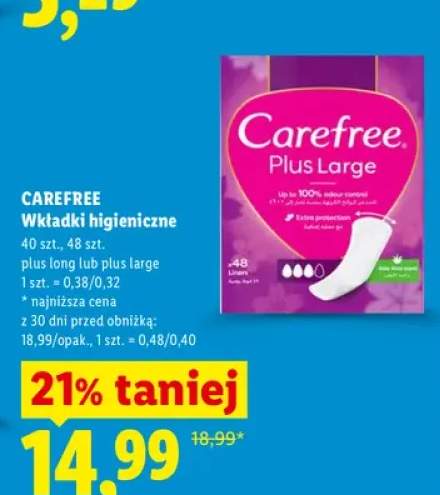 Wkładki higieniczne Carefree Plus Large +1 wariant