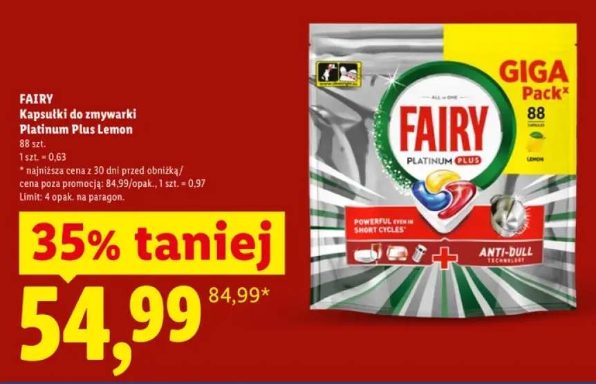Kapsułki do zmywarki Fairy Platinum Plus Lemon