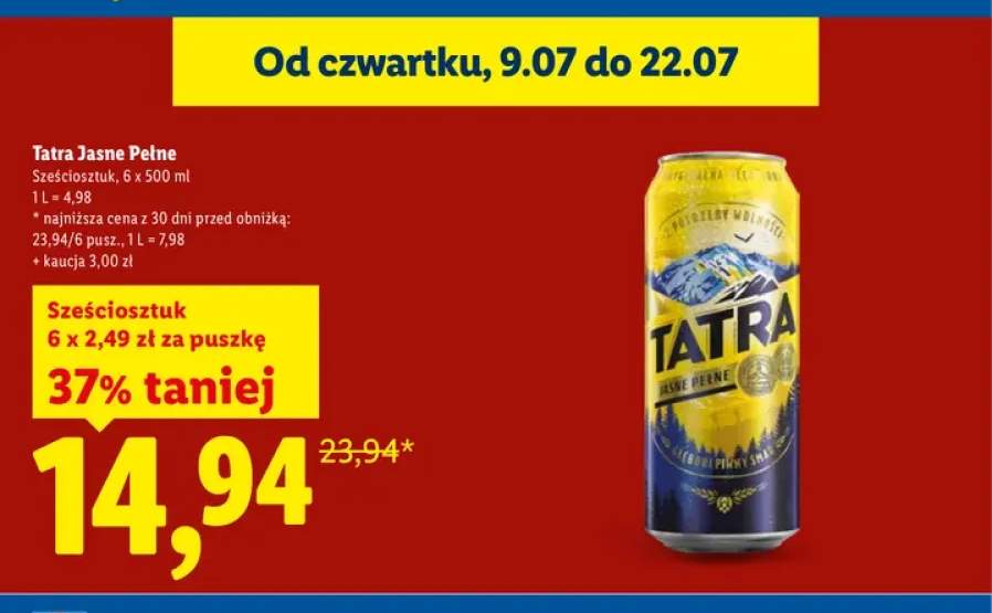 Piwo Tatra Jasne Pełne 6-pak 500 ml