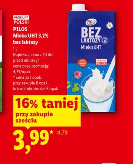 Mleko UHT 3,2% bez laktozy Pilos
