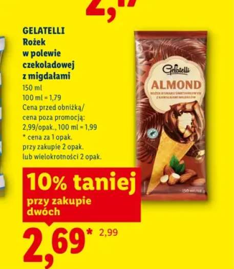 Lody rożek w polewie czekoladowej z migdałami Gelatelli