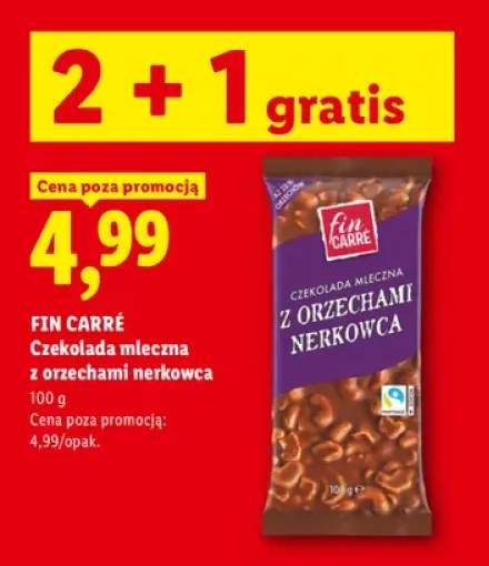 Czekolada mleczna z orzechami nerkowca Fin Carré