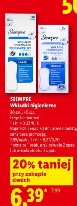 Wkładki higieniczne Siempre Normal +1 wariant