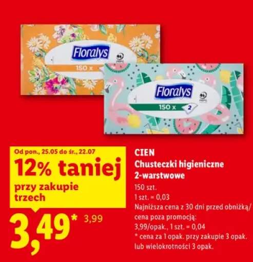 Chusteczki higieniczne 2-warstwowe Cien +1 wariant