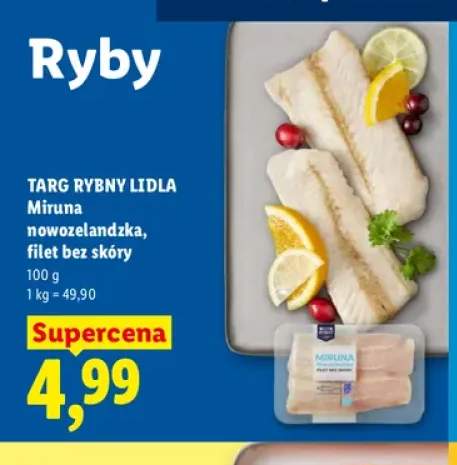 Miruna nowozelandzka filet bez skóry Targ Rybny Lidla