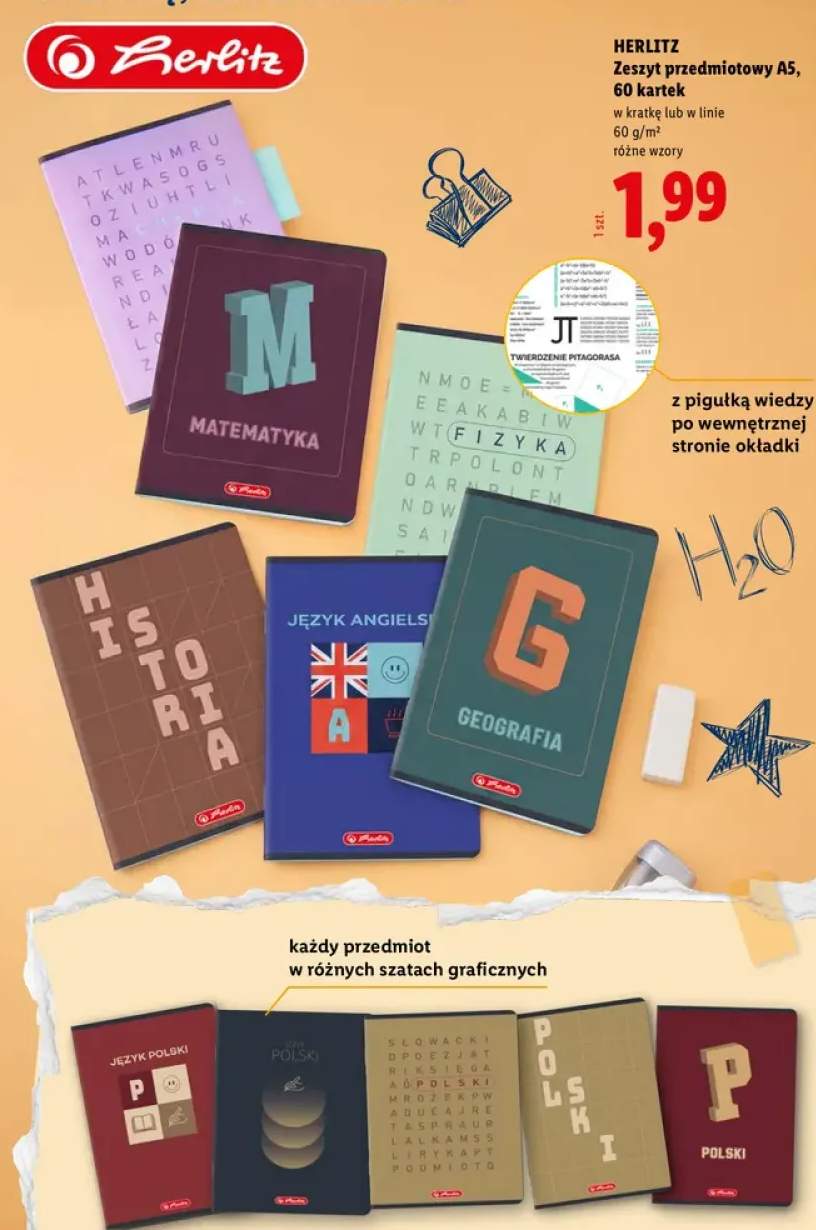 Zeszyt przedmiotowy A5 Herlitz 60 kartek w kratkę +1 wariant
