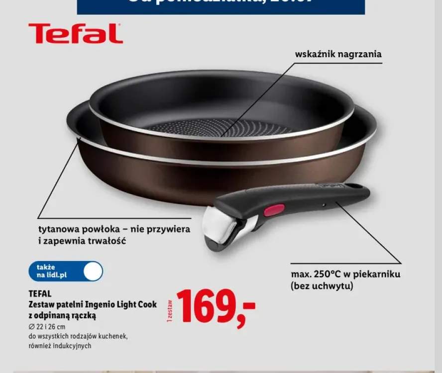 Zestaw patelni Tefal Ingenio Light Cook z odpinaną rączką
