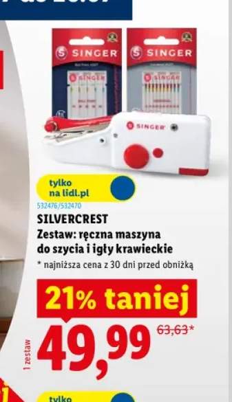 Zestaw ręczna maszyna do szycia + igły krawieckie Silvercrest