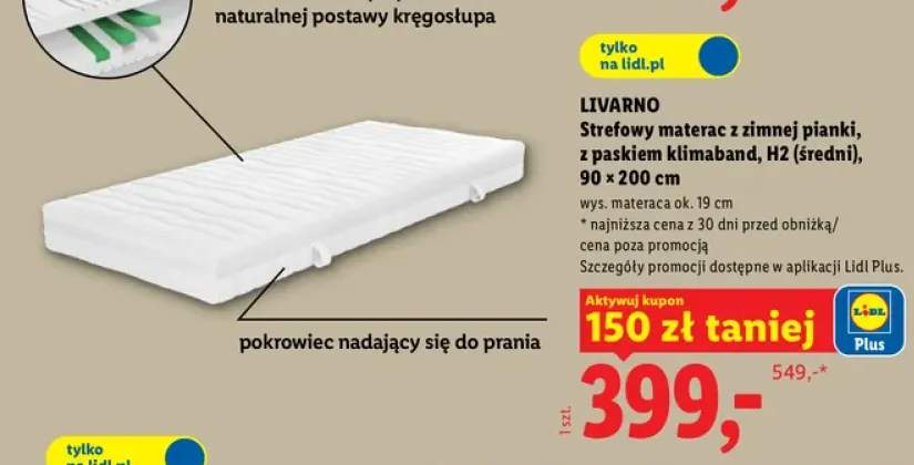 Strefowy materac z zimnej pianki z paskiem klimaband Livarno H2