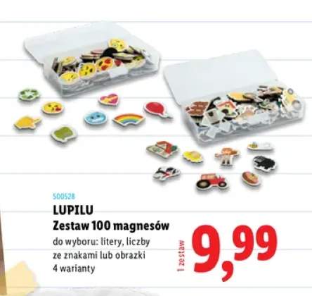 Zestaw 100 magnesów LUPILU liczby ze znakami +1 wariant